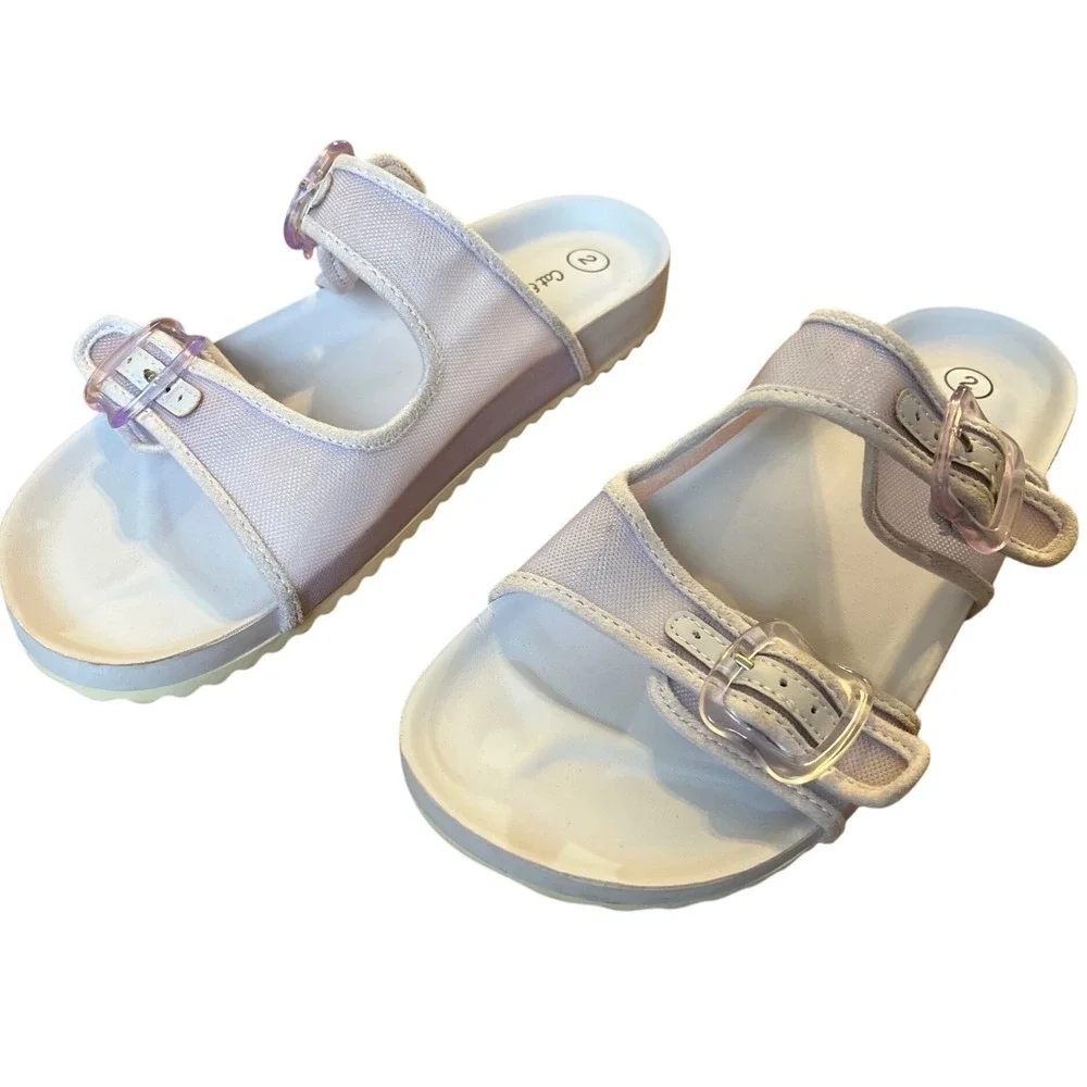 Cat & Jack Girls Lavender Purple Double Buckle Slide Sandals‎ Size 2 NEW